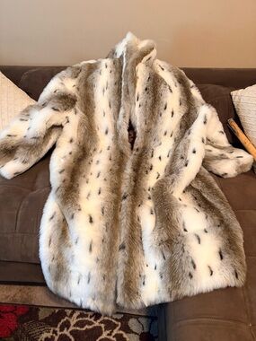 Plush White and Taupe Faux Fur Coat - Women's Winter Cape
